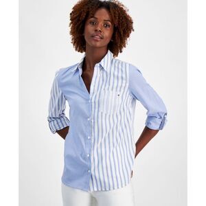 Tommy Hilfiger Womens Blanket Stripe Button Up Shirt, Multicoloured, XS, DM